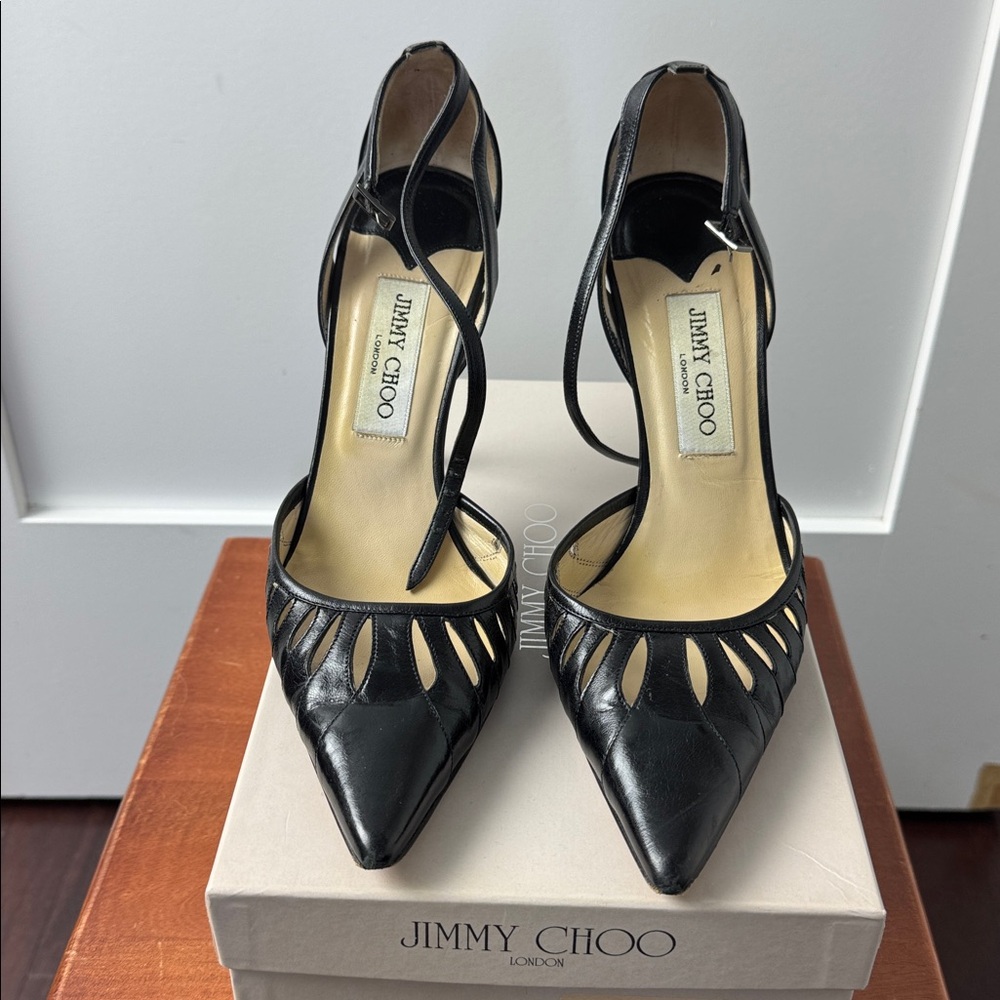 Jimmy Choo Black Cutout Leather Pumps